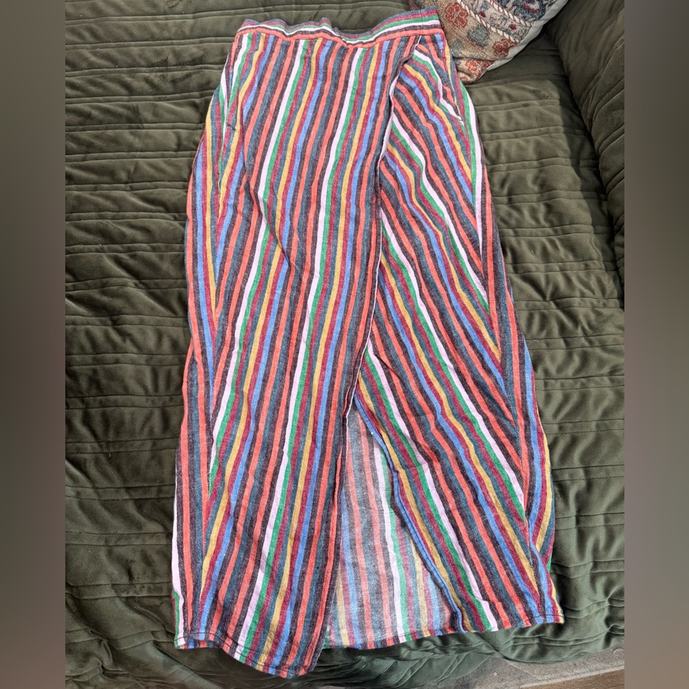 Madewell XXS Colorful Striped Midi Skirt linen/cotton blend